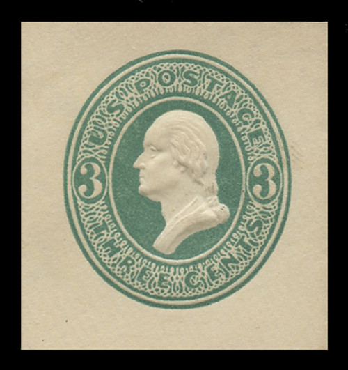 USA Scott # U 159, 1874-86 3c Washington, Scott Die U44, green on white - Mint Cut Square