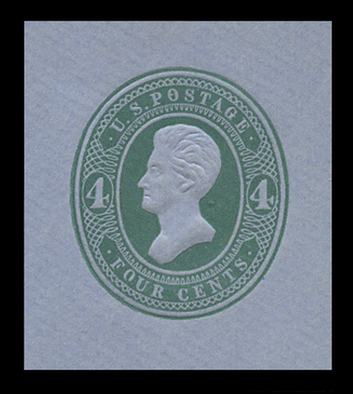 USA Scott # U 253, 1883-6 4c Jackson, Scott Die U66-1 (thin "4"), green on blue - Mint Cut Square