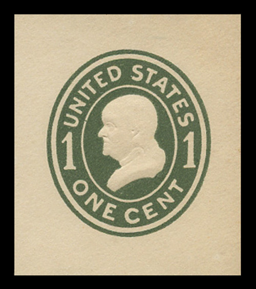 USA Scott # U 400a, 1907-16 1c Franklin, Scott Die U90,  green on white, Die 2 - Mint Cut Square