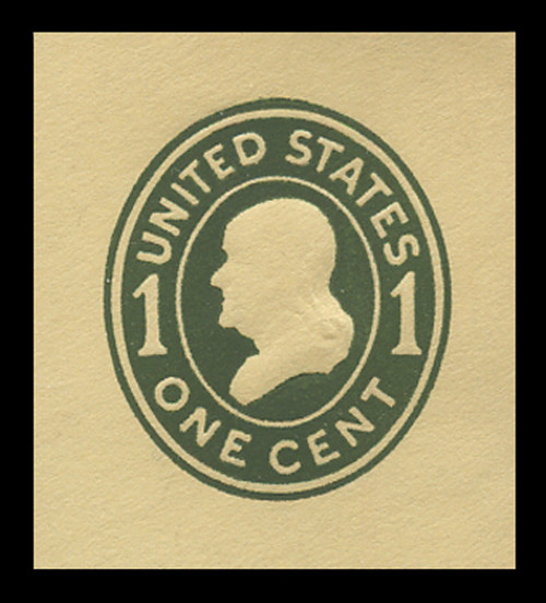USA Scott # U 401, 1907-16 1c Franklin, Scott Die U90,  green on amber, Die 1 - Mint Cut Square