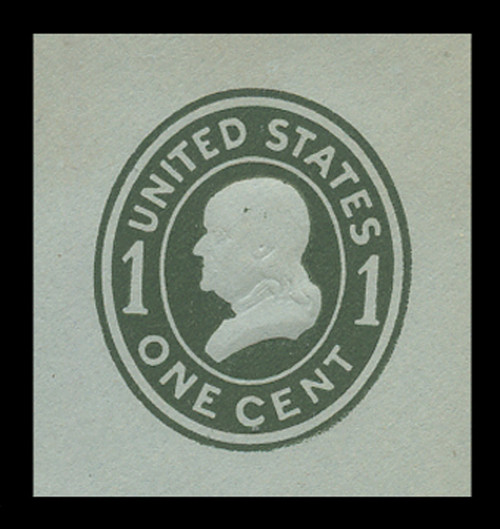 USA Scott # U 403a, 1907-16 1c Franklin, Scott Die U90,  green on blue, Die 2 - Mint Cut Square