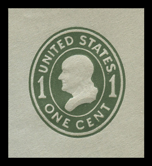 USA Scott # U 403c, 1907-16 1c Franklin, Scott Die U90,  green on blue, Die 4 - Mint Cut Square