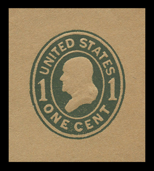 USA Scott # U 404a, 1907-16 1c Franklin, Scott Die U90,  green on manila, Die 2 - Mint Cut Square