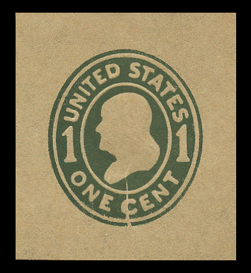 USA Scott # U 405, 1907-16 1c Franklin, Scott Die U90, green on manila, Die 1 - Mint Cut Square