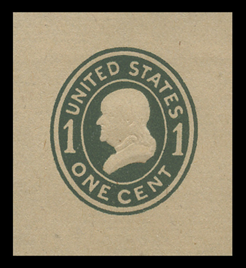 USA Scott # U 405a, 1907-16 1c Franklin, Scott Die U90, green on manila, Die 2 - Mint Cut Square