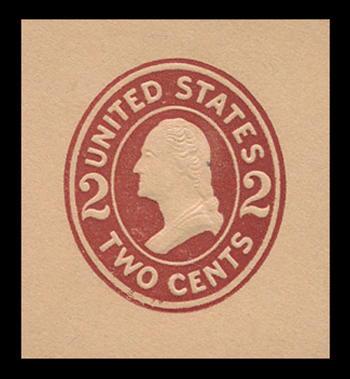 USA Scott # U 408a, 1907-16 2c Washington, Scott Die U91, brown red on oriental buff, Die 2 - Mint Cut Square