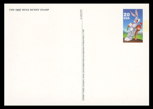 U.S. Scott # UX 281, 1997 20c Warner Brothers, Bugs Bunny - Mint Picture Postal Card