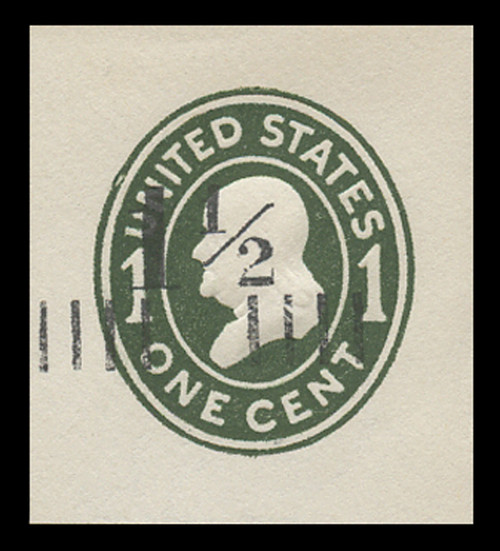 USA Scott # U 490, 1925 1½c on 1c (U400) Franklin, green on white, Die 1 - Mint Cut Square