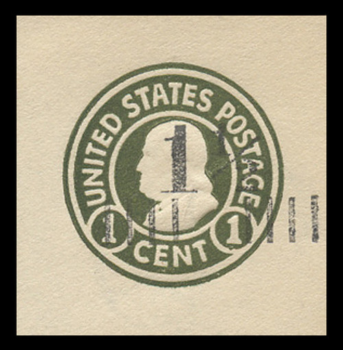 USA Scott # U 495, 1925 1½c on 1c (U420) Franklin, green on white, Die 1 - Mint Cut Square