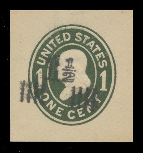 USA Scott # U 510c, 1925 1½c on 1c (U400) Franklin, green on white, Die 3 - Mint Cut Square