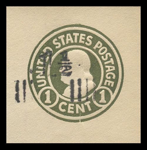 USA Scott # U 515, 1925 1½c on 1c (U420) Franklin, green on white, Die 1 - Mint Cut Square