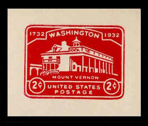 USA Scott # U 525, 1932 2c Washington Bicentennial, Die 1 - Mint Cut Square