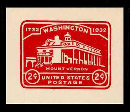 USA Scott # U 525a, 1932 2c Washington Bicentennial, Die 2 - Mint Cut Square