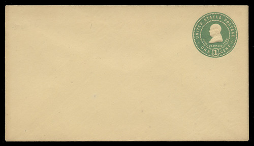 USA Scott # U 380/10, UPSS #1383/14 1903 1c Franklin, blue green on amber - Mint (See "Other Details")