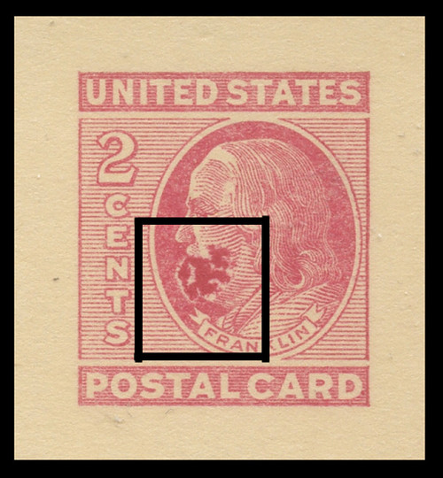 USA Scott # UX  38, 1951 2c Franklin, Plate Flaw 1 (Foreign Matter on Plate) - Mint Postal Card (See Warranty)