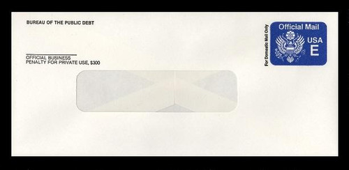USA Scott # UO 076FL/19B, UPSS # OM15a/Unwmkd, 1988 "E" (25c) Savings Bond Envelope, Fluorescent Paper - Mint (See Warranty)