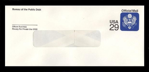 USA Scott # UO 085R/19B, UPSS # OM36/Unwmkd, 1991 29c Savings Bond Envelope, Message 2A, Recycled Paper - Mint (See Warranty)