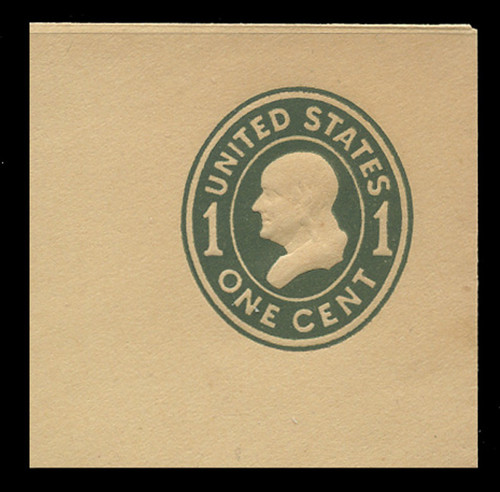 U.S. Scott # U 401c, 1907-16 1c Franklin, green on amber, Die 4 - Mint Full Corner