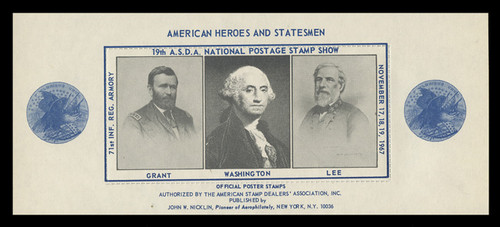 ASDA 1967T1 (18th) Stamp Show, Washington/Grant/Lee, Perforated (Partial Set of 3 Sheets) ASDA 1967T1 (18th) Stamp Show, Washington/Grant/Lee, Perforated (Partial Set of 3 Sheets)