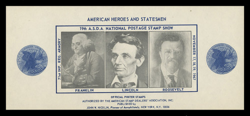 ASDA 1967T2i (18th) Stamp Show, Lincoln/Franklin/Roosevelt, Imperforate (Set of 4 Sheets) ASDA 1967T2i (18th) Stamp Show, Lincoln/Franklin/Roosevelt, Imperforate (Set of 4 Sheets)