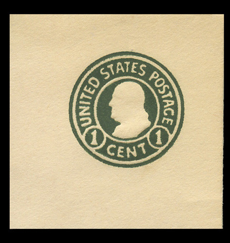 USA Scott # U 420c, 1915-32 1c Franklin, Scott Die U92, green on white, Die 4 - Mint Full Corner