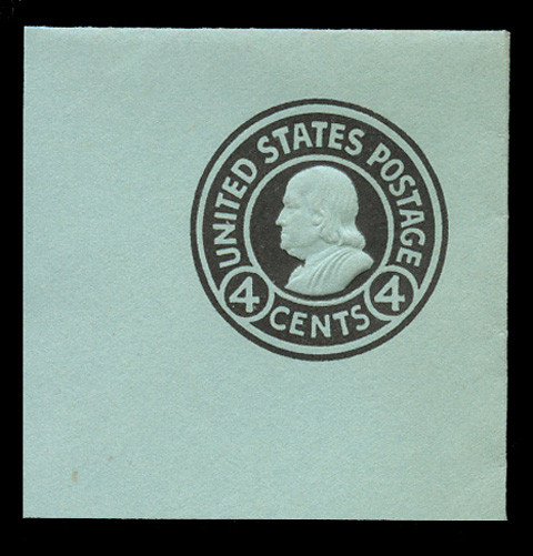 USA Scott # U 442, 1915-32 4c Franklin, Scott Die U92, black on blue, Die 1 - Mint Full Corner