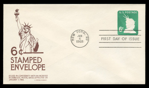 U.S. Scott #U551 6c Statue of Liberty Envelope First Day Cover.  Anderson cachet, BROWN variety.