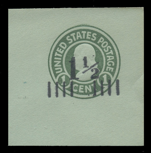 USA Scott # U 498a, 1925 1½c on 1c (U423) Franklin, green on blue, Die 1 - Mint Full Corner