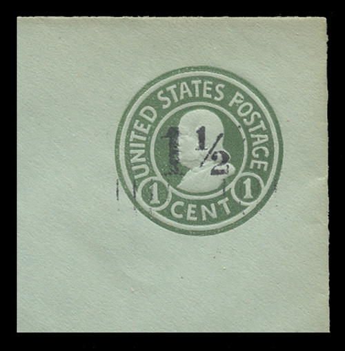 USA Scott # U 498b, 1925 1½c on 1c (U423b) Franklin, green on blue, Die 3 - Mint Full Corner