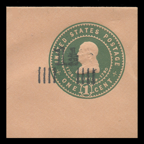 USA Scott # U 509B, 1925 1½c on 1c (U381) Franklin, green on oriental buff - Mint Full Corner