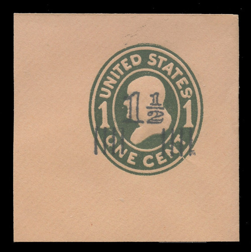 USA Scott # U 512, 1925 1½c on 1c (U402) Franklin, green on buff, Die 1 - Mint Full Corner