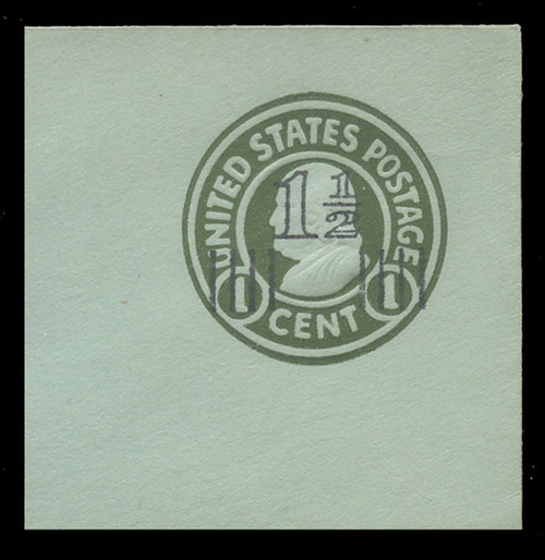 USA Scott # U 518a, 1925 1½c on 1c (U423) Franklin, green on blue, Die 1 - Mint Full Corner