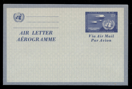 U.N.N.Y. Scott # UC  2a, 1954 10c Swallows & U.N. Emblem, dark blue, WITHOUT White Border - Mint Air Letter Sheet, Folded