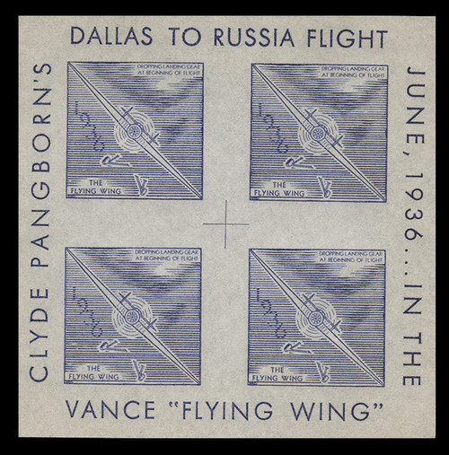 1936 (002) Clyde Pangborn Dallas to Russia Flight Poster Stamp Souvenir Sheets - Blue