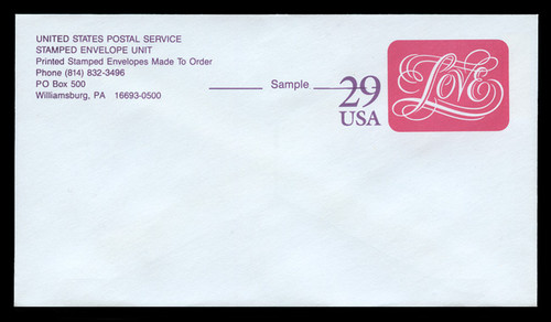 U.S. Scott # U 621S 1991 29c Love, SPECIMEN - Mint Envelope, UPSS Size 12