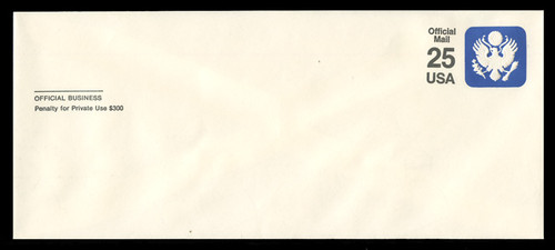 U.S. Scott # UO 077a 1988 25c Official Mail, white background, thick lines - Mint Envelope, UPSS Size 23