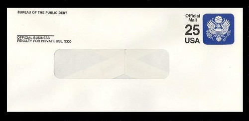 U.S. Scott # UO 078 1988 25c Official Mail, detailed background, thick lines - Mint Envelope, UPSS Size 19B