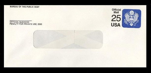 U.S. Scott # UO 078a 1988 25c Official Mail, detailed background, thin lines - Mint Envelope, UPSS Size 19B