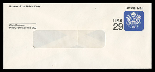 U.S. Scott # UO 085R 1991 29c Official Mail, detailed background, Recycled - Mint Savings Bond Envelope, UPSS Size 19B