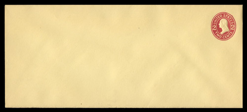 U.S. Scott # U 412cR, 1907-16 2c Washington, fairly dark red on amber, Die 4 - Mint Envelope, UPSS Size 23 (See Warranty)