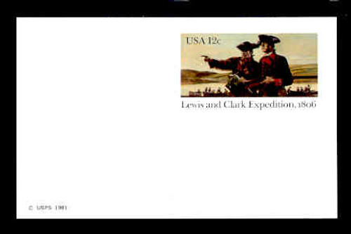 U.S. Scott # UX  91FM, 1981 12c Lewis & Clarke Expedition - Mint Postal Card, FLUORESCENT (Medium Bright) PAPER (See Warranty)