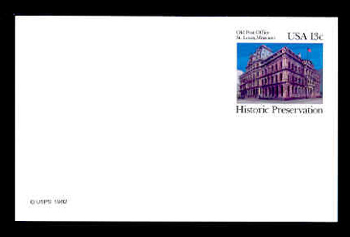 U.S. Scott # UX  97FM, 1982 13c Old Post Office, St. Louis Missouri - Mint Postal Card, FLUORESCENT (Medium Bright) PAPER (See Warranty)