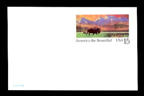 U.S. Scott # UX 120D, 1988 15c America the Beautiful - Buffalo & Prairie - Mint Postal Card, DULL PAPER (See Warranty)