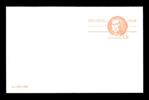 U.S. Scott # UX  93C, 1981 13c Robert Morris - Patriot Series - Mint Postal Card, COARSE PAPER (See Warranty)