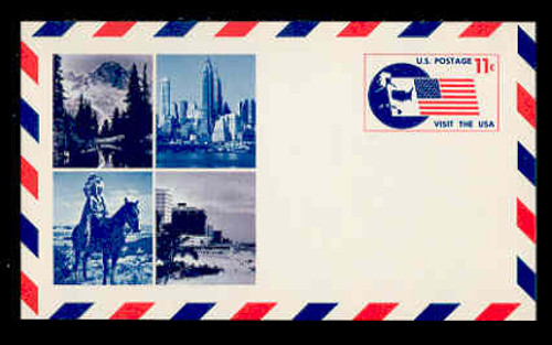 U.S. Scott # UXC  5FM 1966 11c Visit the U.S.A., Flag and Map - Mint Postal Card, FLUORESCENT (Medium Bright) PAPER (See Warranty)