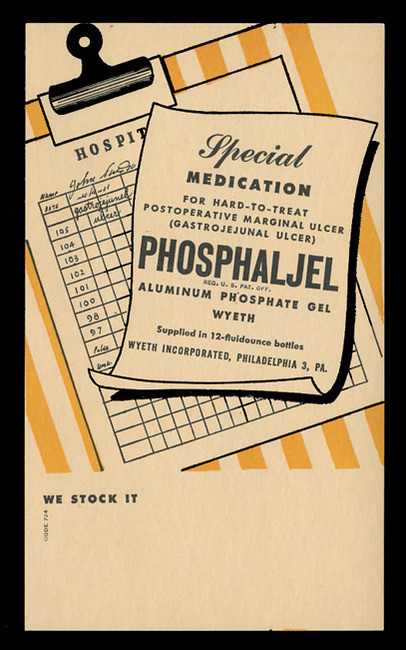 Wyeth, Inc., Phosphajel (Anti-Ulcer) Advertising Postal Card (On Scott #UX27) - Est. period of use, late 1940s.