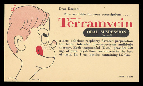 Pfizer, Terramycin Oral Suspension Antibiotic (On Scott #UX38) - Est. period of use, early 1950s.