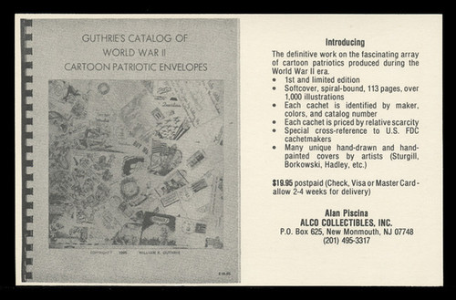 Guthries Catalog of WW2 Patriotic Envelopes Advertising Card (On Scott #UX108) - Est. period of use, mid 1980s.