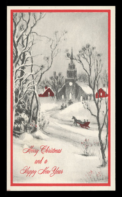 Christmas Greetings Card - Church & Stream (On Scott #UX58) - Est. period of use, early 1970s.