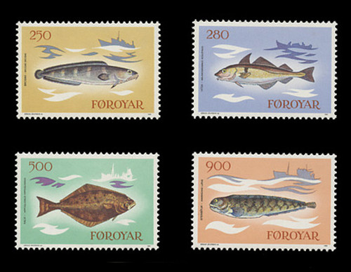 FAROE ISLANDS Scott #  97-100, 1983 Fish - Tusk, Haddock, Halibut, Catfish (Set of 4)